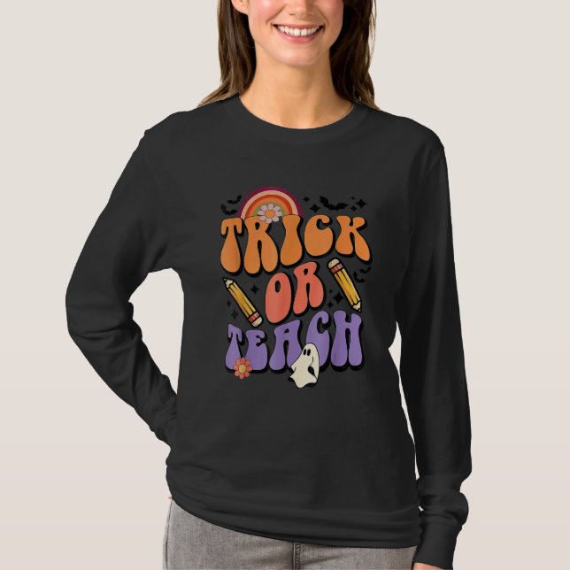 Camiseta Trick Or Teach Retro Fall Halloween Costumes Teach (Anverso)