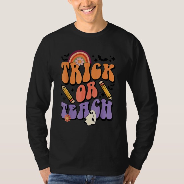 Camiseta Trick Or Teach Retro Fall Halloween Costumes Teach (Anverso)
