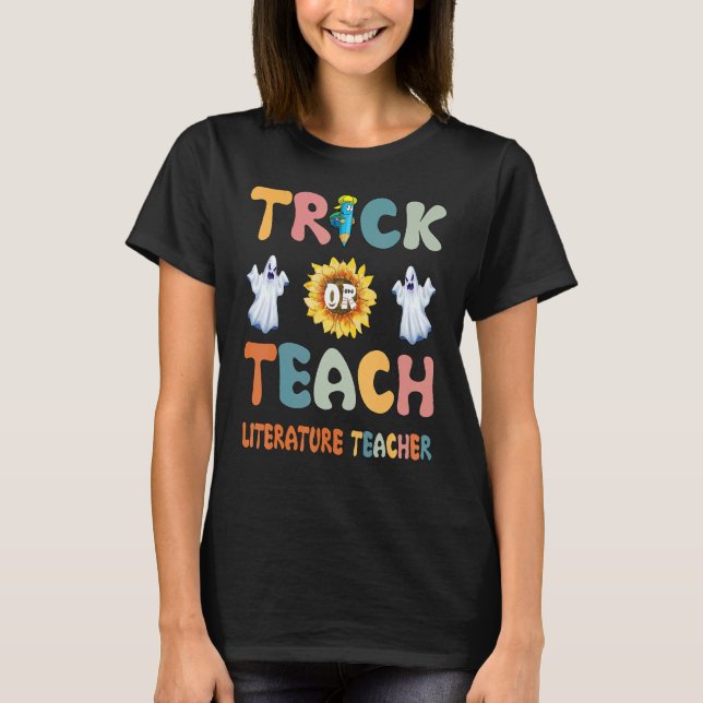 Camiseta Trick Or Teach Spooky Season Cute Ghost Literature (Anverso)