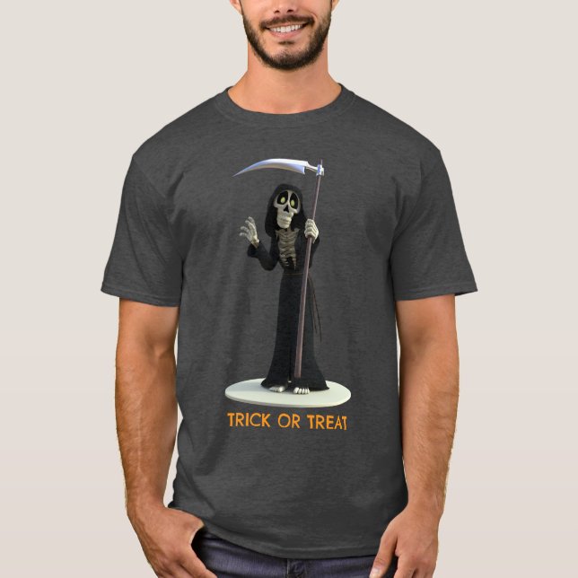 Camiseta Trick or Treat. Cartoon Grim Reaper (Anverso)