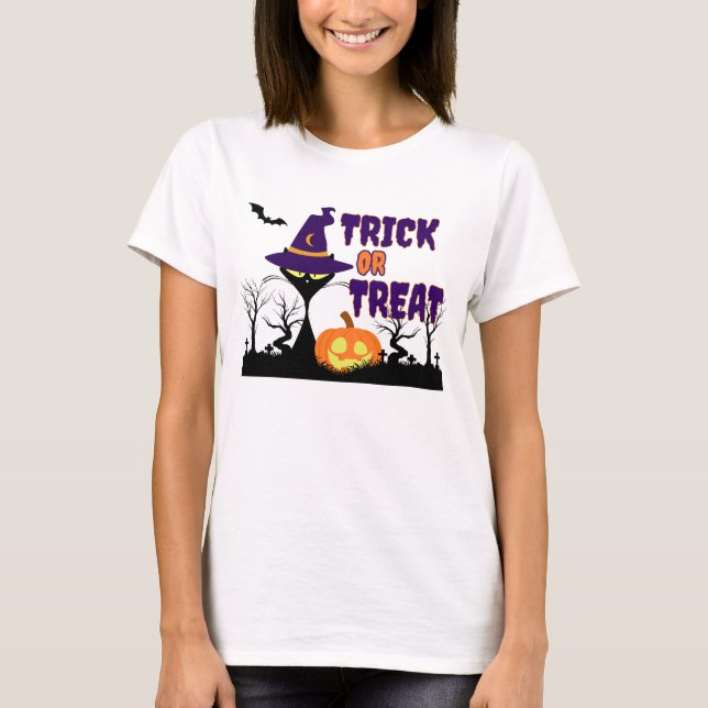 Camiseta Trick or Treat - Halloween Cat - Woman's T-Shirt (Anverso)