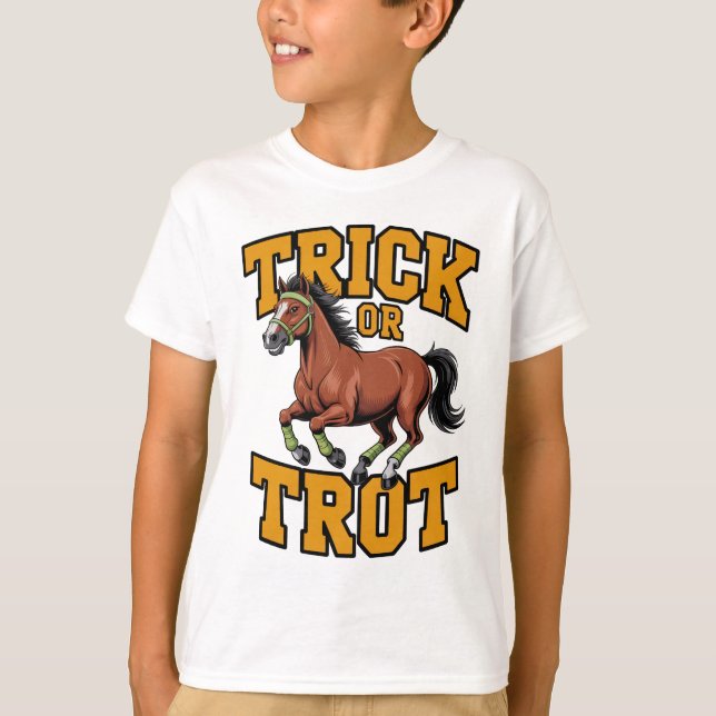 Camiseta Trick or Trot Horse Design for Equestrian Fans (Anverso)