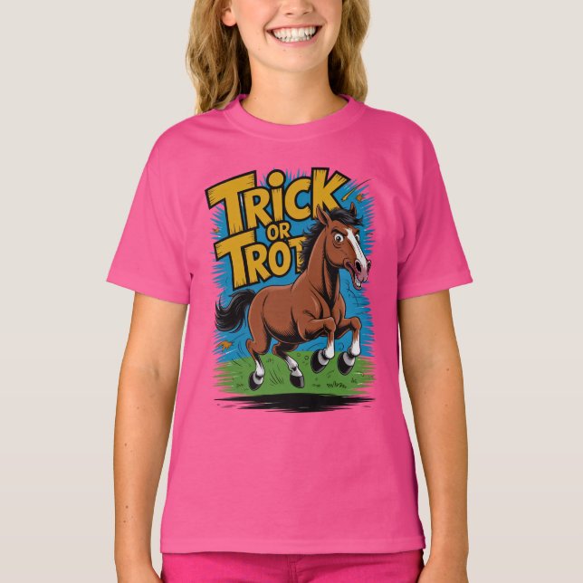 Camiseta Trick or Trot Horse Design for Equestrian Fans (Anverso)