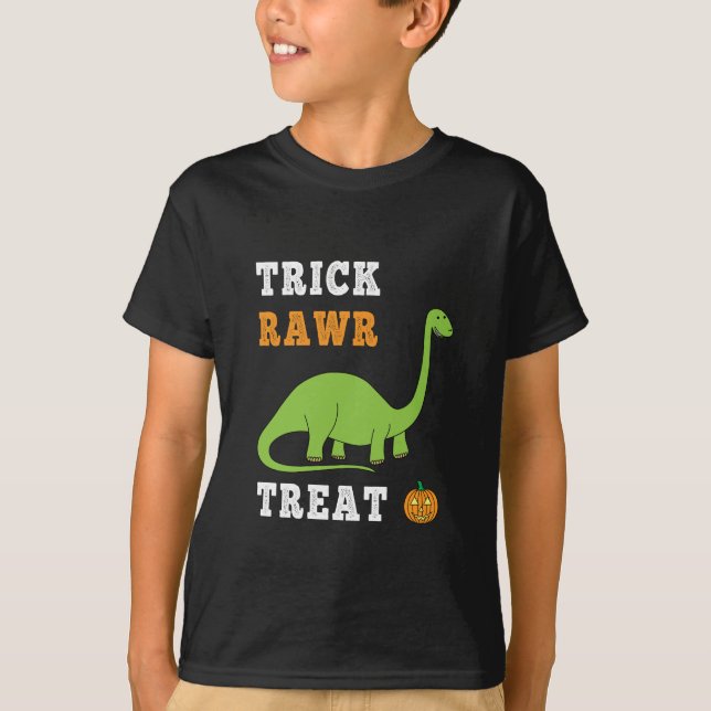 Camiseta Trick Rawr Treat Cute Halloween Brontosaurus Dino (Anverso)