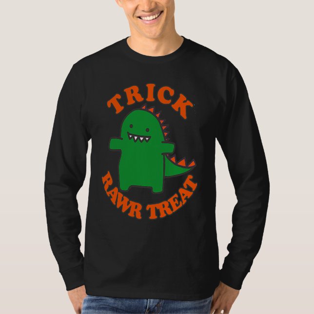 Camiseta Trick Rawr Treat Cute Halloween Dinosaur Kids Boys (Anverso)