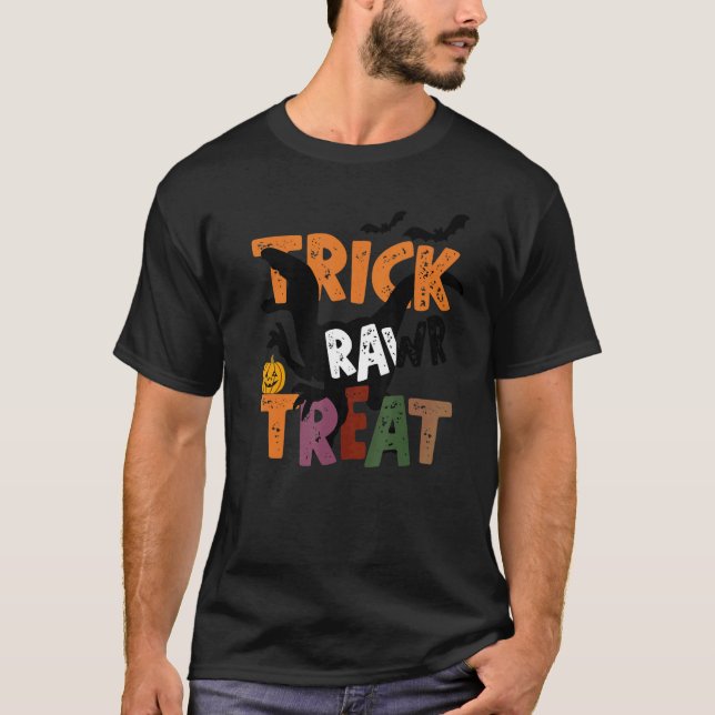 Camiseta Trick Rawr Treat Dinosaur Rex Mama Saurus Spooky H (Anverso)