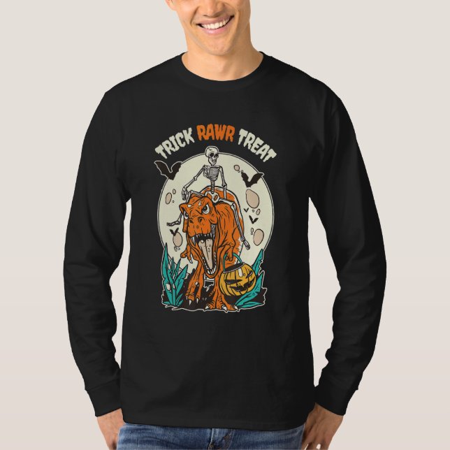 Camiseta Trick Rawr Treat T Rex Dinosaur Y Skeleton Hallo (Anverso)