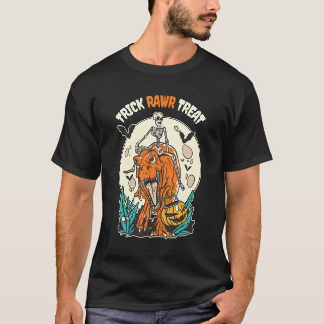 Camiseta Trick Rawr Treat T Rex Dinosaur Y Skeleton Hallo (Anverso)