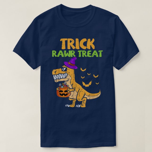 Camiseta Trick Rawr Tret Dinosaur Tre Witch Pumpkin Funny (Diseño del anverso)