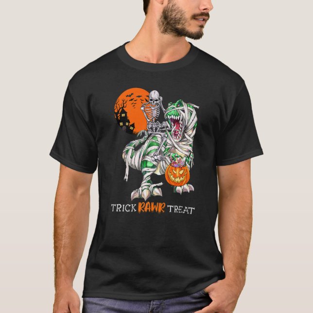 Camiseta Trick Rawr Tret Skeleton Riding Dinosaur Rex Hall (Anverso)