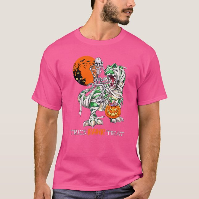 Camiseta Trick Rawr Tret Skeleton Riding Dinosaur Rex Hall (Anverso)