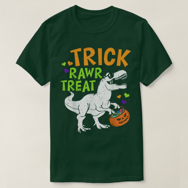 Camiseta Trick Rawr Tret T Re Dinosaur Pumpkin Basket Hall (Diseño del anverso)