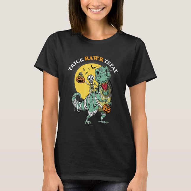 Camiseta Trick Rawr Tret T Rex Dinosaur and Skeleton Kids (Anverso)