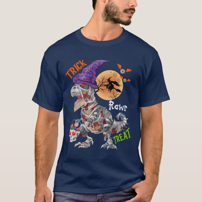 Camiseta Trick Rawrreat Zombie Mummy Dinosaur Halloween (Anverso)
