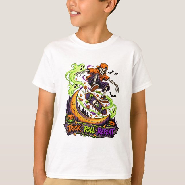 Camiseta Trick Roll Repeat Skeleton Skater (Anverso)