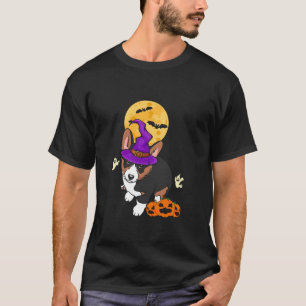 Camiseta Tricolor Corgi Bruja Halloween Costume Perro Lover