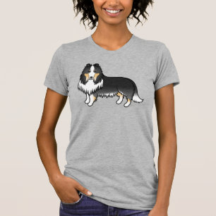 Camiseta Tricolor Rough Collie Cute Cartoon Dog