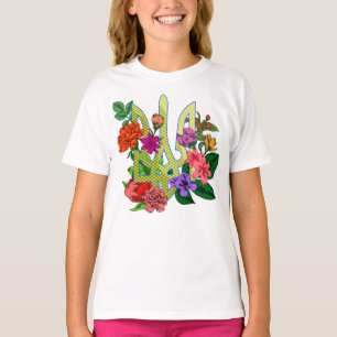 Camiseta tridente tryzub de la heráldica ucraniana con flor