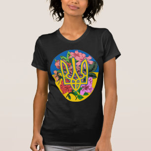 Camiseta Tridente ucraniano y bandera de Ucrania con flores