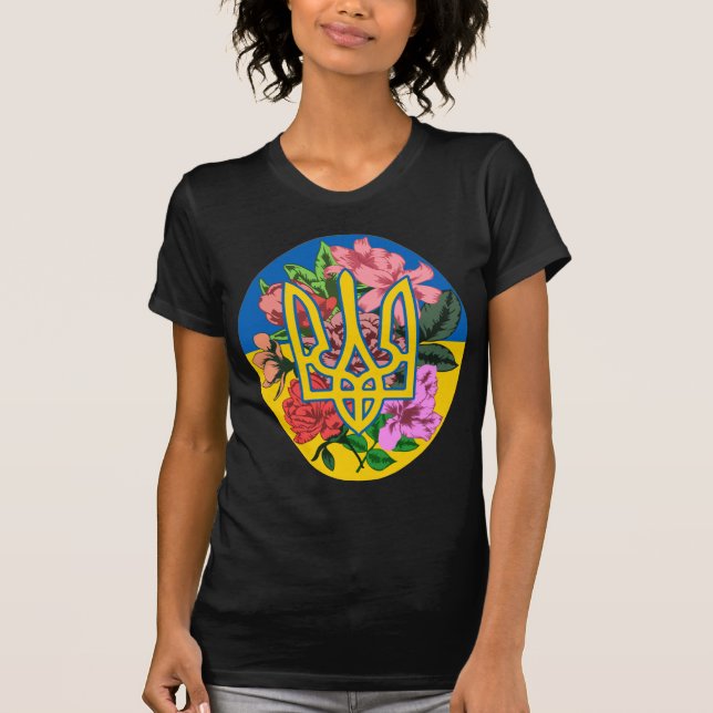 Camiseta Tridente ucraniano y bandera de Ucrania con flores (Anverso)