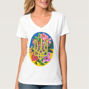 Camiseta Tridente ucraniano y bandera de Ucrania con flores