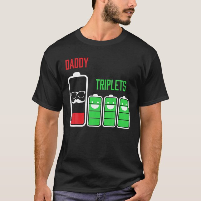 Camiseta Trillizos papá papá papá de 3 niños con batería de (Anverso)