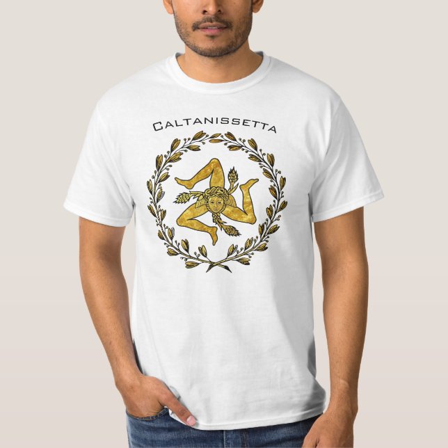 Camiseta Trinacria siciliano y la guirnalda verde oliva (Anverso)