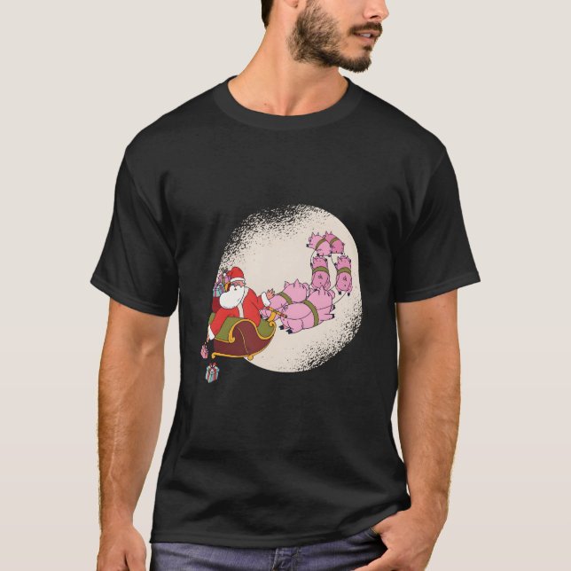 Camiseta Trineo de Santa con cerdos voladores y (Anverso)