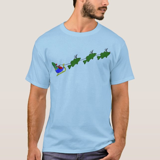 Camiseta Trineo del navidad de la pesca de la lubina - (Anverso)