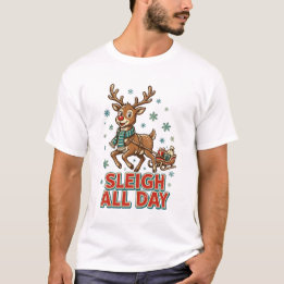 Camiseta Trineo Todo el Día Reno Vintage Navidad Retro