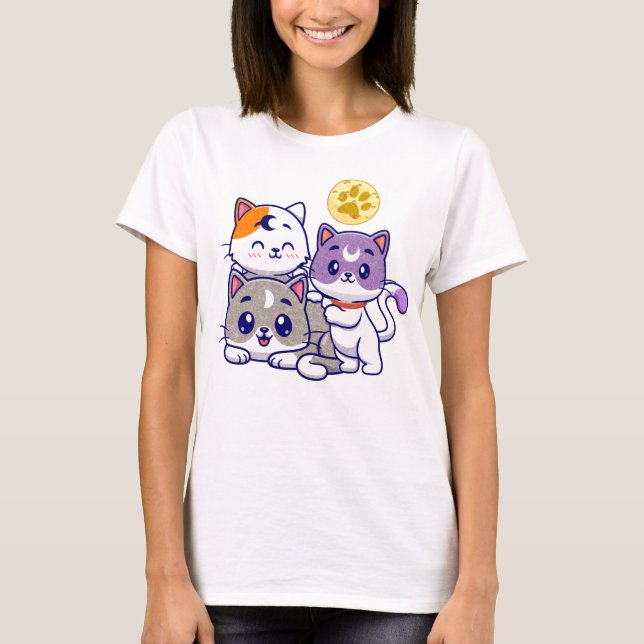 Camiseta Trio Adorable - Tres Gatos Cubiertos (Anverso)