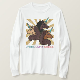 Camiseta Trío Afro Unicornio: único, divino y mágico