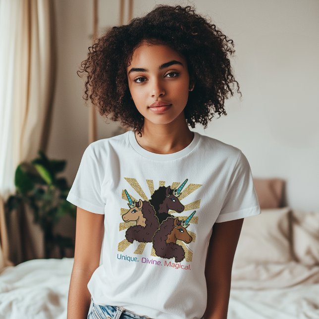 Camiseta Trío Afro Unicornio: único, divino y mágico (Subido por el creador)