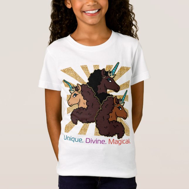 Camiseta Trío Afro Unicornio: único, divino y mágico (Anverso)