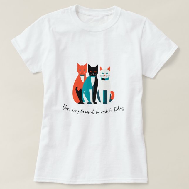 Camiseta Trio-camiseta de gatos coincidente (Diseño del anverso)