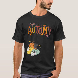 Camiseta Trio Cute Calabaza Gatos Hola Otoño Funny