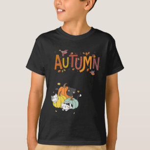Camiseta Trio Cute Calabaza Gatos Hola Otoño Funny