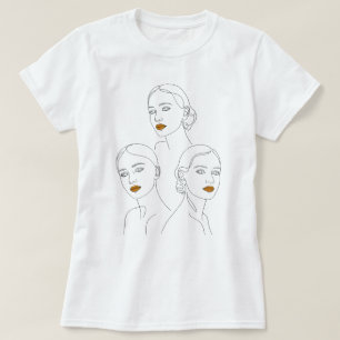 Camiseta Trío de Arte de Línea Femenina Elegante, Minimalis