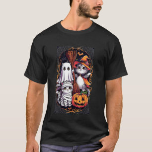 Camiseta Trío de gatos lindos de Halloween Fantasma Bruja M