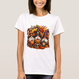 Camiseta Trío de Gnomos de Halloween Adorables con Calabaza