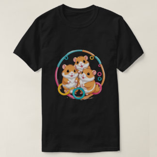 Camiseta Trío de hámsters lindos en anillos coloridos