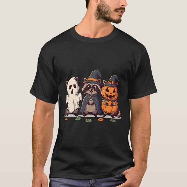 Camiseta Trío de Mapaches Lindos de Halloween (Anverso)