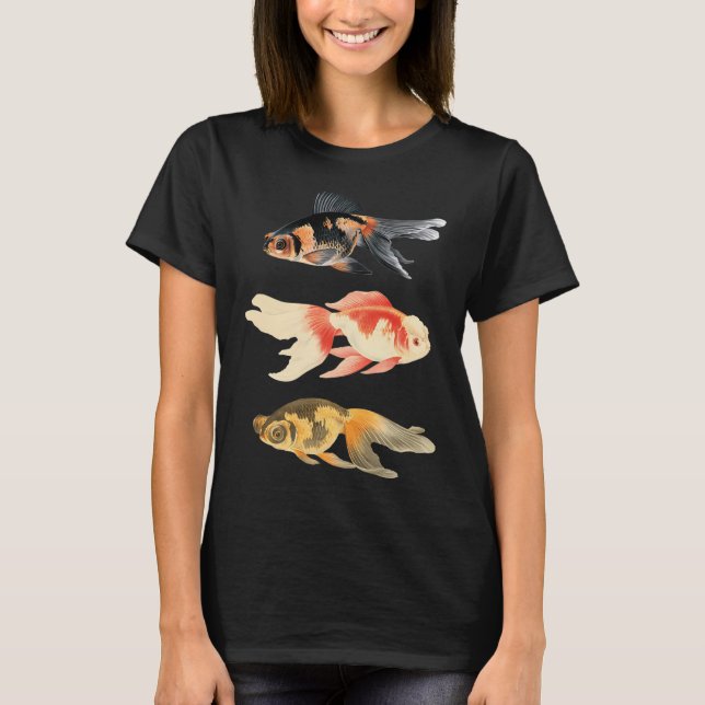 Camiseta Trío de peces botánicos sobre negro (Anverso)