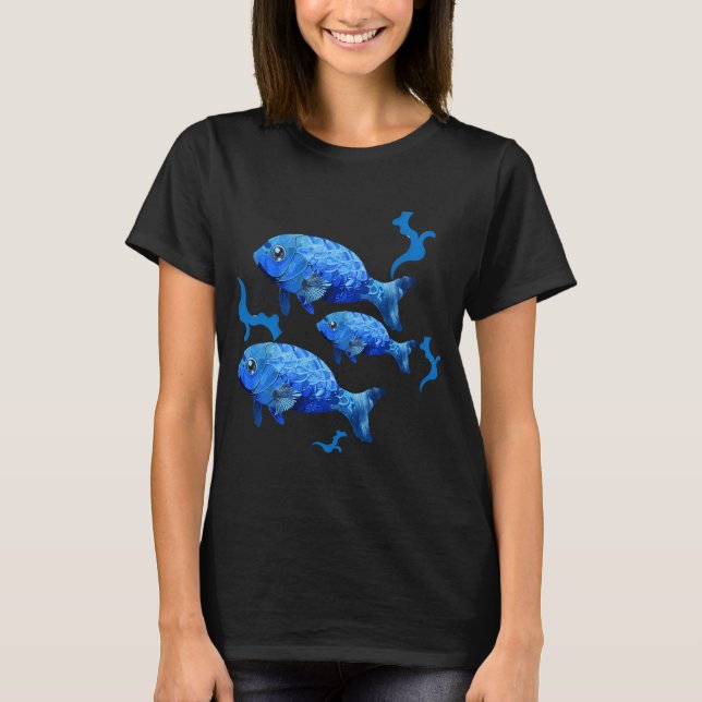 Camiseta Trío de peces koi azules (Anverso)