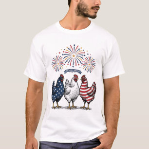 Camiseta Trio de pollo patriótico grabado vintage vector De