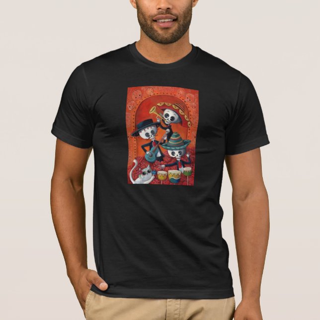 Camiseta Trío del Mariachi de Dia de Los Muertos Skeleton (Anverso)