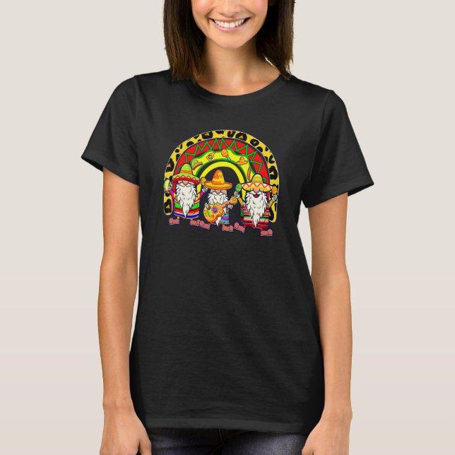 Camiseta Trio Gnomes Poncho Taco Rainbow Mexican Cinco De (Anverso)