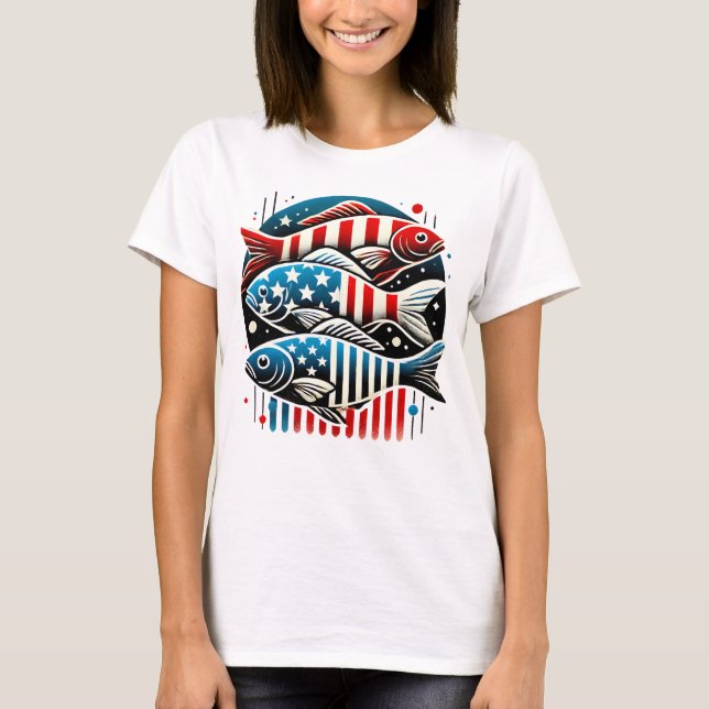 Camiseta Trío Patriótico de Pescado - Prisión de Arte Rojo, (Anverso)