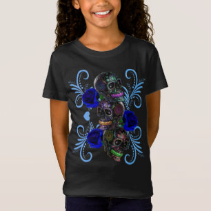 Camiseta Triple Día Negro De Los Cránulos Muertos Rosas Azu