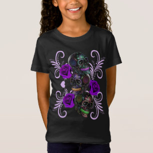 Camiseta Triple Día Negro De Los Cránulos Muertos Rosas Mor